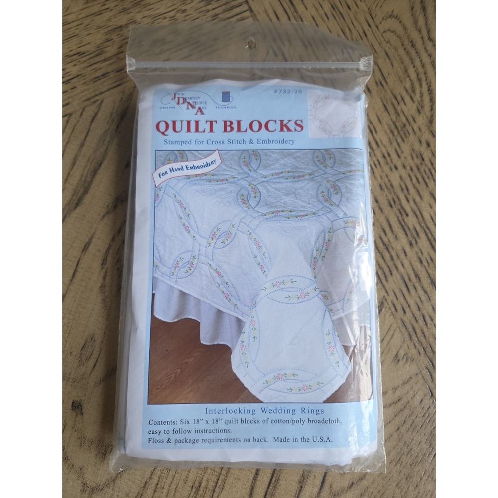Jack Dempsey Cross Stitch Interlocking Wedding Rings Quilt Squares Vintage 1992